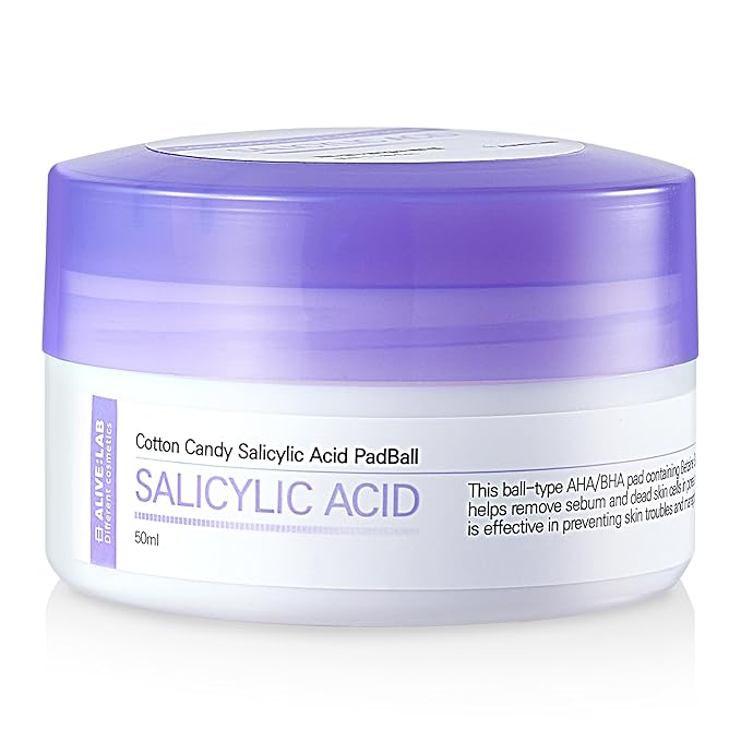 ALIVELAB Cotton Candy Salicylic Acid PadBall – Exfoliating Toner Pads with Salicylic Acid for Acne, Blackheads & Pore Care – Oil Control & Gentle Peeling (1.7 fl.oz)