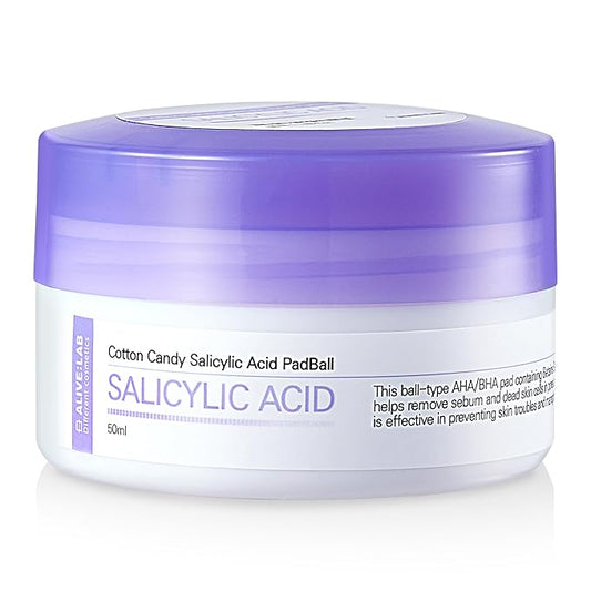 ALIVELAB Cotton Candy Salicylic Acid PadBall – Exfoliating Toner Pads with Salicylic Acid for Acne, Blackheads & Pore Care – Oil Control & Gentle Peeling (1.7 fl.oz)