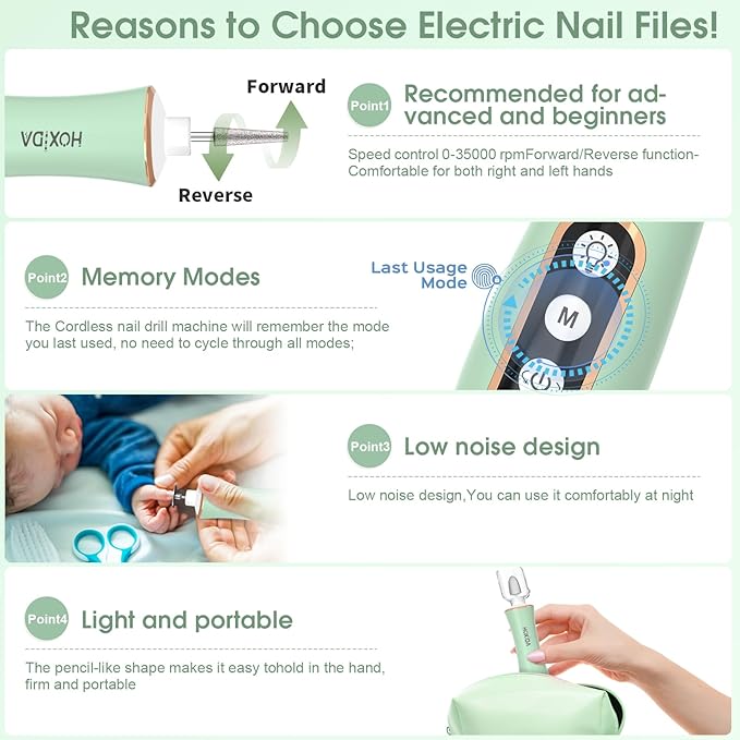 Professional Manicure Pedicure Kit with 360° LED Light&10 Speeds&Memory Mode with Case, Cordless Electric Nail Drill, Pedicure Tools for feet,Hand Foot Care Nail File for Thick Nail Toenail Cuticle