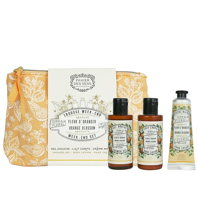 Panier des Sens – Orange Blossom Set for Women – Body Lotion + Shower Gel + Hand Cream - Birthday Gift for Her - Body Care Kit with 96% Natural Ingredients – Self Care Gifts for women