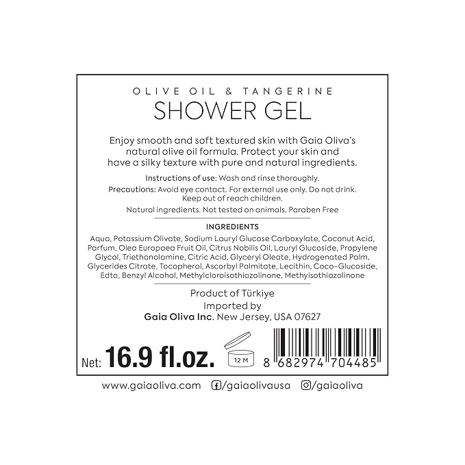 Olive Oil Shower Gel – Natural Body Wash with Tangerine, Hydrating, Moisturizing Body Wash for Women & Men, Plant-based Bath & Shower Gel for Dry Skin, 16.9 Fl Oz (Pack Of 2)