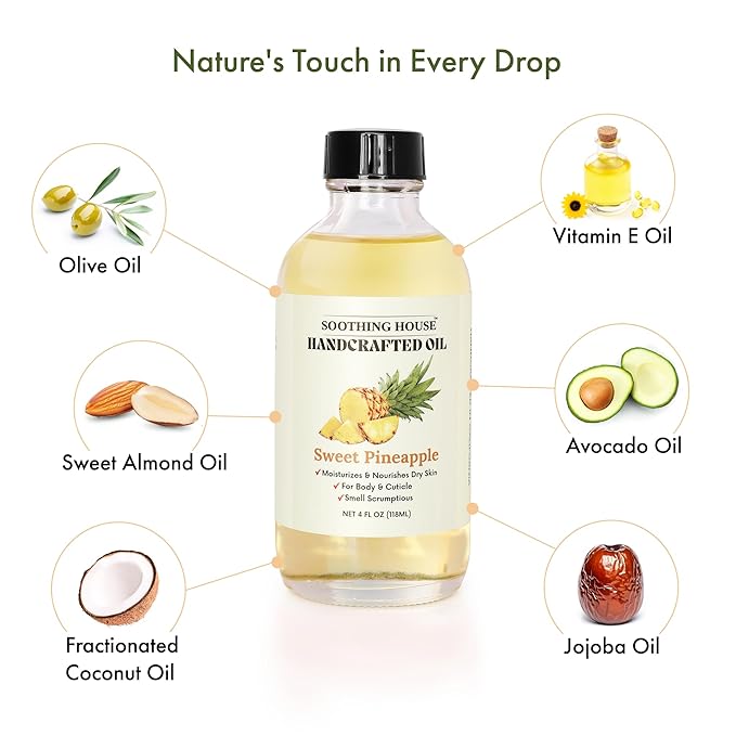 Sweet Pineapple Body Oil - Moisturizing Body Oil for Soft, Glowing Skin with Almond & Jojoba Oil (4 fl oz)