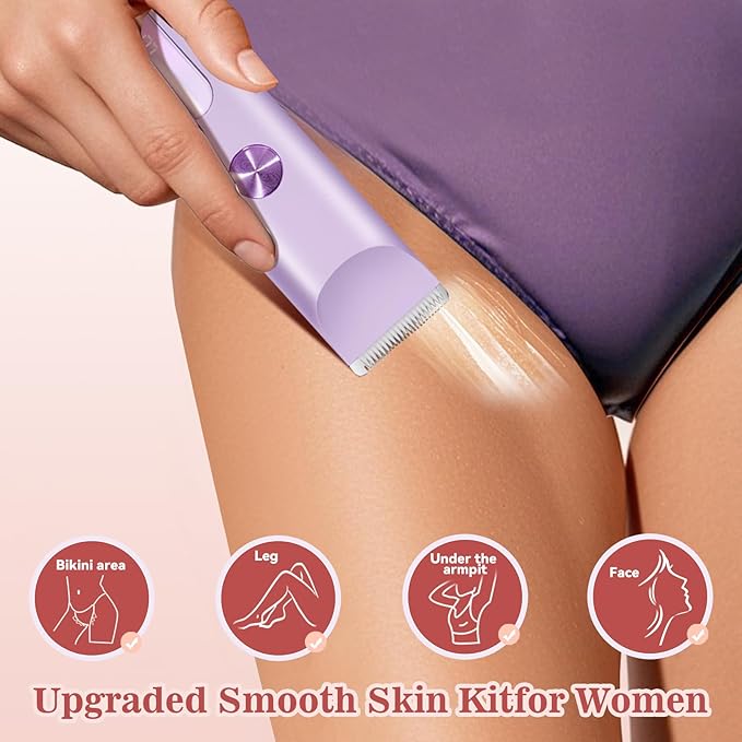 Bikini Trimmer for Women 2in1 High Power Epilators Hair Removal Waterproof Electric Razors Women's Electric Razor Pubic Hair Trimmer Shaver for Women for Ladies Pubic，Face， Underarms，Legs (Purple)