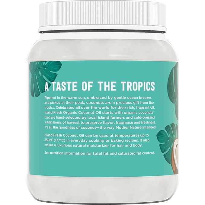 Island Fresh Organic Coconut Oil (54 oz) - Organic Virgin Coconut Oil Great for Baking, Versatile Cooking Oil, DIY Hair Oil & Skin Oil, Cold-Pressed, Certified Organic & Non-GMO (Pack of 2)