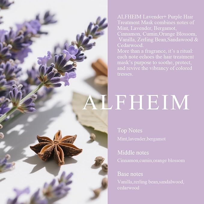 ALFHEIM Lavender Purple Hair Mask | Neutralizes Brass & Yellow Tones | Deep Moisturizing & Repairing for Blonde, Bleached & Silver Hair | Infused with Lavender Oil, Grape Seed Oil & Vitamin E 8.45 oz