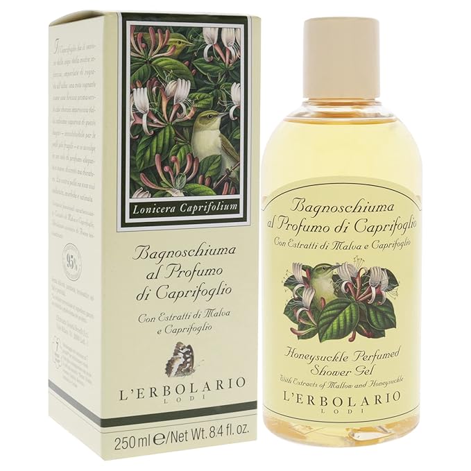 L'Erbolario Shower Gel - Moisturizing Body Wash for Smooth Skin - Softening and Nourishing Floral Body Soap for Delicate Skin - Honeysuckle - 8.4 oz