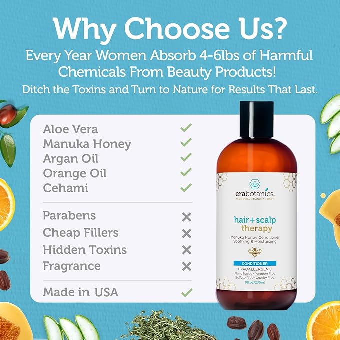 Era Organics Manuka Honey Dry Scalp Conditioner - Sulfate Free, Soothing and Moisturizing for Hair - Argan Oil for Women or Men