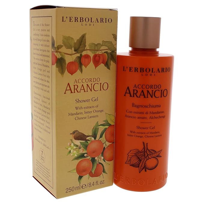 L'Erbolario Shower Gel – Moisturizing Body Wash with Plant Extracts - Toning and Invigorating Body Soap with Citrus Scent – Accordo Arancio - 8.4 oz