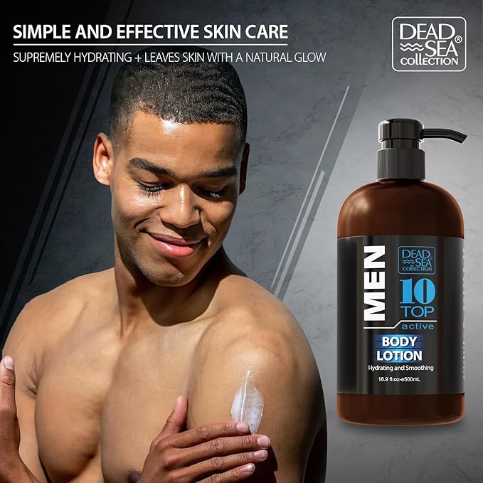 Dead Sea Collection Top 10 Men's Body Lotion – Sandalwood Oil and Dead Sea Minerals - Maximum Hydration Nourishing Moisturizing Lotion for Men - 16.9 Fl Oz Bottle