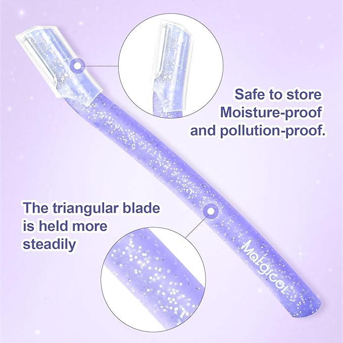 Women’s Dermaplane Razor for Face & Eyebrow - Anti-Cutting Japanese Blades for Eyebrow and Facial Hair Removal, Achieve Silky Skin and Perfect Brows (Purple, 3 Count)