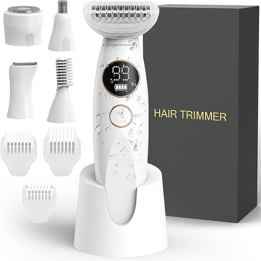5 in 1 Bikini Trimmer for Women, Electric Razors for Women Shaver Cordless Body Pubic Hair Trimmer Waterproof Facial Hair Removal Electric Shaver, USB Charge Dock