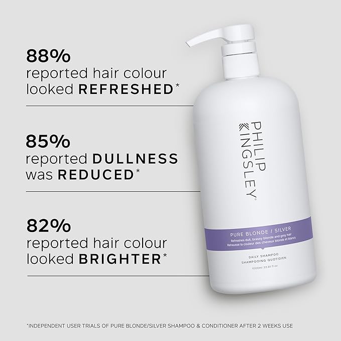 PHILIP KINGSLEY | Pure Blonde/Silver Purple Brightening Shampoo | Color Correcting Shampoo for Blonde, Silver, Grey, Platinum, Bleached, Brassy Hair | For Orange Brassiness and Yellow Tones | 33.8oz