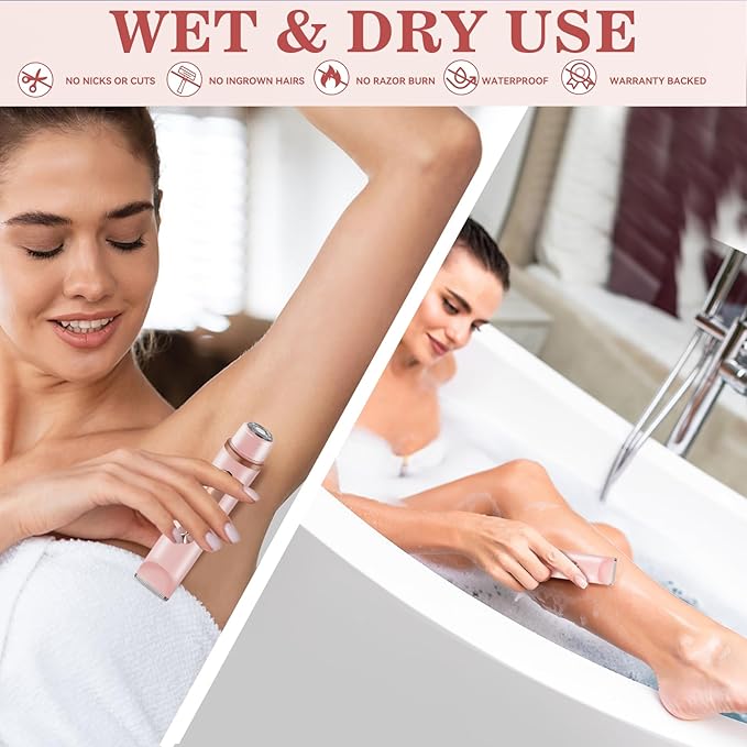 Bikini Trimmer for Women 2in1 High Power Epilators Hair Removal Waterproof Electric Razors Women's Electric Razor Pubic Hair Trimmer Shaver for Women for Ladies Pubic，Face， Underarms，Legs (Pink)