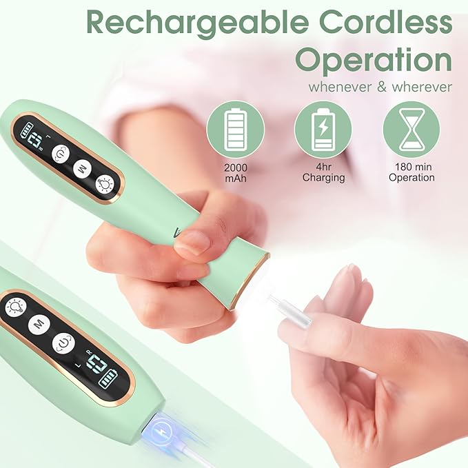 Professional Manicure Pedicure Kit with 360° LED Light&10 Speeds&Memory Mode with Case, Cordless Electric Nail Drill, Pedicure Tools for feet,Hand Foot Care Nail File for Thick Nail Toenail Cuticle