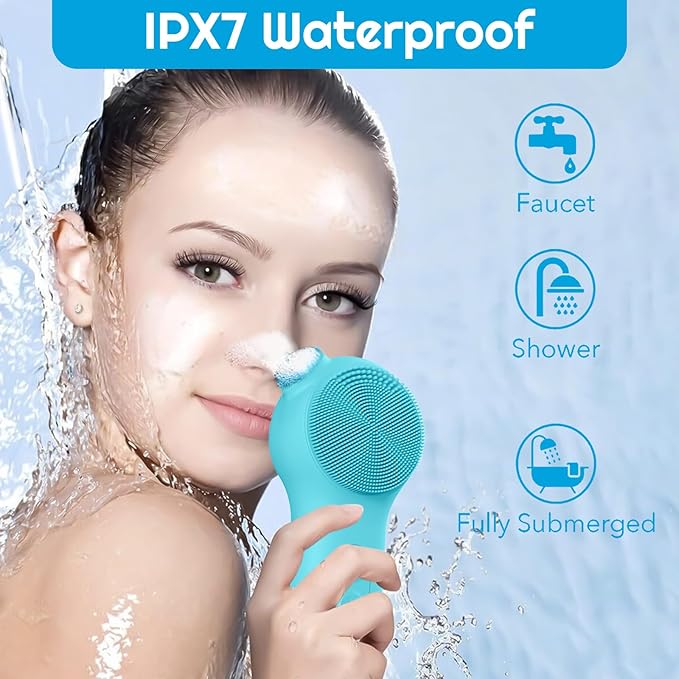 Landmore Silicone Face Scrubber, Waterproof Facial Cleansing Brush with Red Light Thermal Massage, Electric Face Scrubber with Nose Scrubber Exfoliator for Women/Men Deep Cleansing, Power Exfoliating