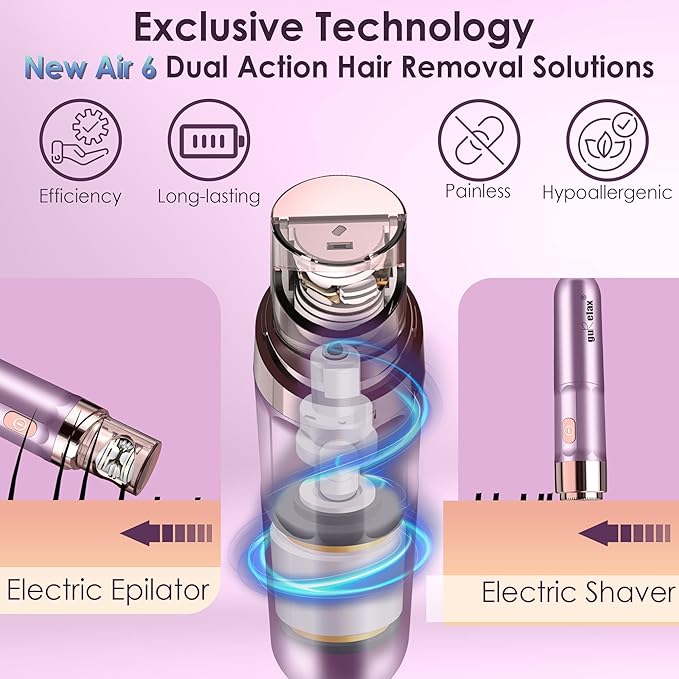 Gurelax Hair Removal Epilator for Women, Rechargeable Facial Epilator Hair Remover, 2-in-1 Electric Epilator & Shaver, 18 Carat Gold Plated Head, All Ages and Skin Types