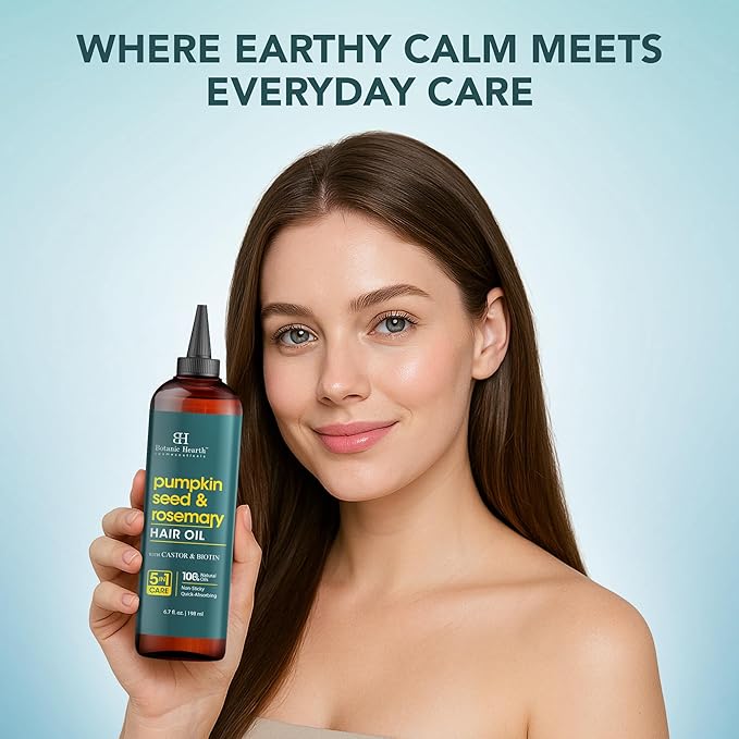 Botanic Hearth Pumpkin Seed Rosemary Oil For Hair Growth (6.7 fl oz)| Infused with Pumpkin Seed, Rosemary, Castor Oil | Hair Oil Repairs Dry Damaged Hair, Strengthening, Moisturizing, Healthier Hair