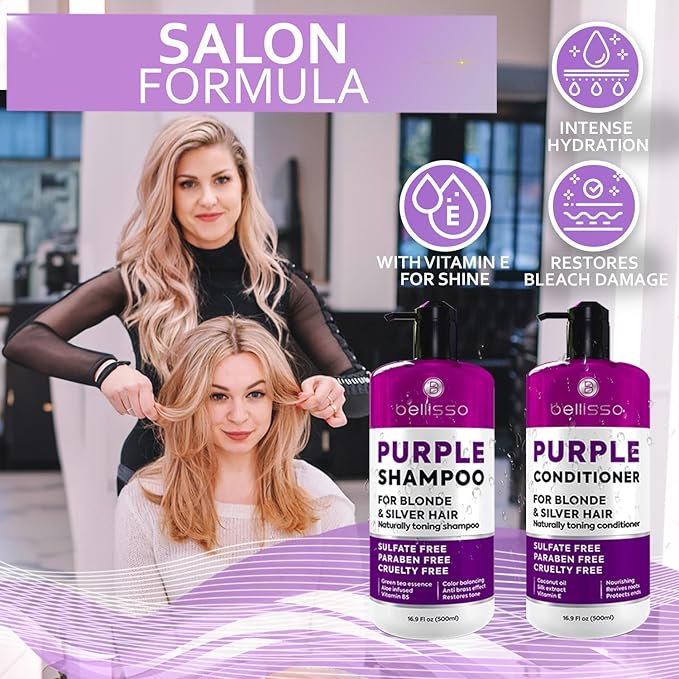 Purple Shampoo and Conditioner Set for Platinum Blonde, Silver, Light, Bleached and Grey Hair - Sulfate and Paraben Free Professional Salon Grade Toner (2 x 16.9 fl oz) – for Women and Men