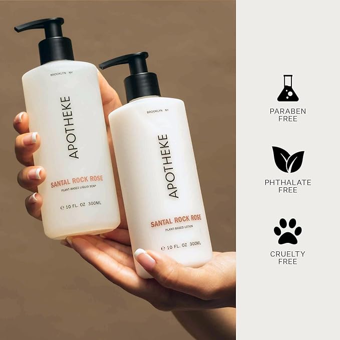 APOTHEKE Scented Hand & Body Lotion, Santal Rock Rose - 10 Fl Oz Nourishing Body Moisturizer Cream for Dry Skin - Gentle Daily Skincare for Men & Women with Natural Ingredients, All Skin Types