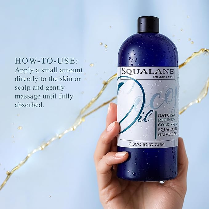 Dr Joe Lab Squalane Oil for Face - Squalane Moisturizer, Squalane Oil Organic, Squalane Body Oils, Natural Plant Derived From Olives - Refined Cold Pressed for Face Skin Hair - 32 Fl Oz