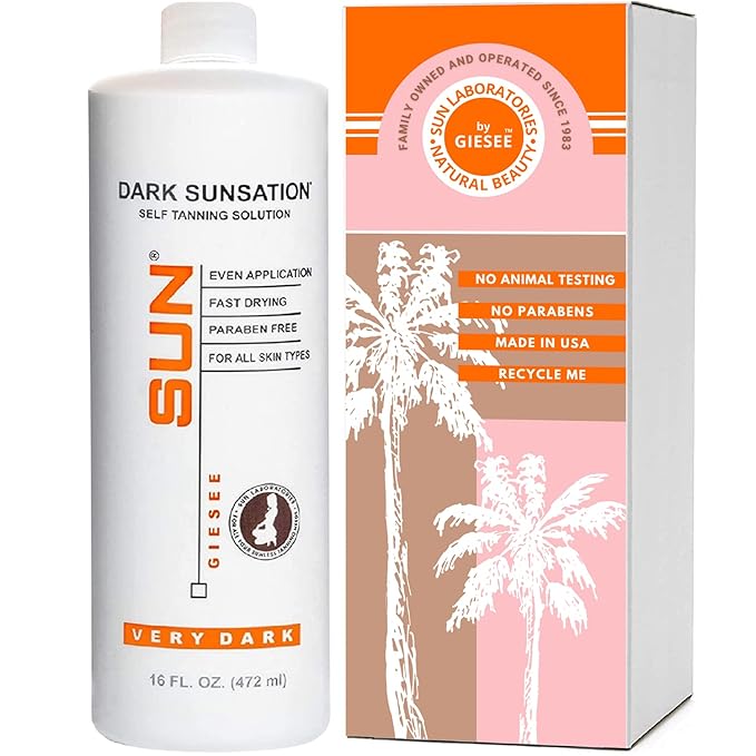 Sun Laboratories By Giesee Dark Sunsation Self Tanning Solution 16 oz - Sun Tanning Lotion, Spray Tan, Tanning Spray, Airbrush Tanning, Sunless Tanner, Self Tanner Spray Mist, Bronzing Spray