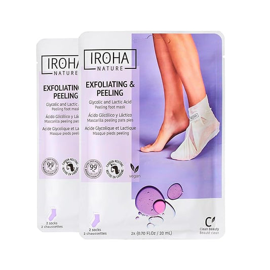 IROHA NATURE Exfoliating Foot Peeling Socks | 2 Pairs (2 Uses)| With Glycolic, Lactic, Salicylic Acids & Lavender | Intensive Treatment for Callused, Dry & Cracked Feet | Vegan Formula