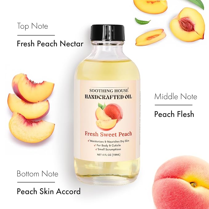 Fresh Sweet Peach Body Oil - Moisturizing Sweet Body Oil for Soft, Glowing Skin with Almond & Jojoba Oil (4 fl oz)