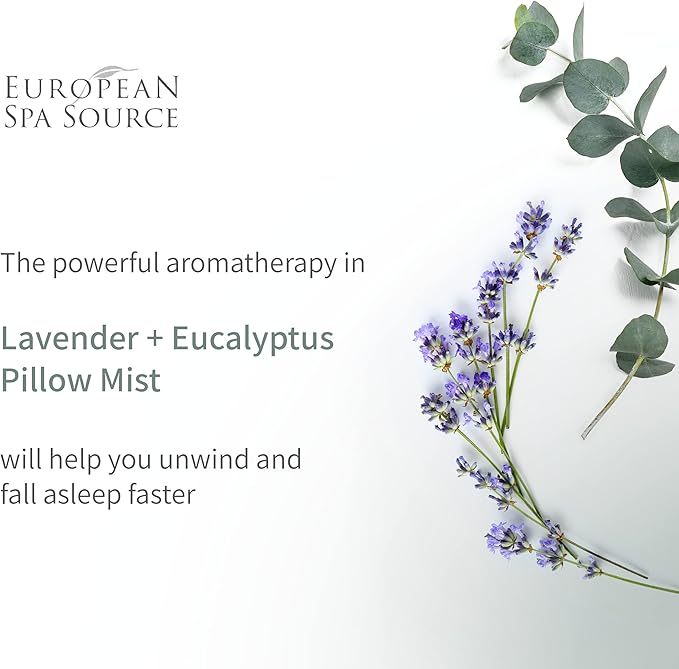 Sleep Well Eucalyptus + Lavender Pillow Mist Spray for Aromatherapy, at Home Spa Experience, Tension Relief, Sleep Support, and Relaxation, 4 fl oz.