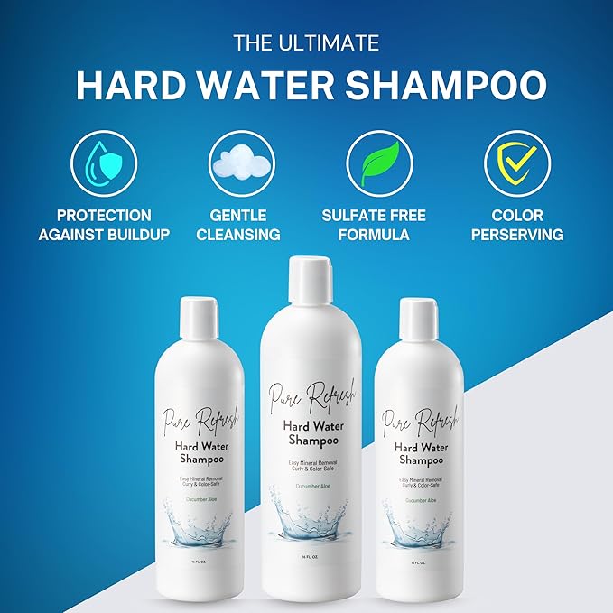 Hard Water Shampoo – Removes Mineral Buildup from Hard & Well Water – Sulfate-Free Clarifying Hair Treatment – Gentle for Men & Women – Pure Refresh Made in USA (16 oz)