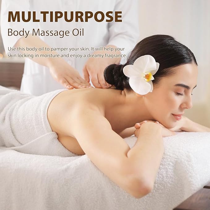 Vanilla Body Oil with Sweet Orange, Juniper Berry and Thyme Essential Oils, Premium Scented Body Oil for Moisturizing Skin, Massage Oil for Women Men After Shower - 8.8 FL.OZ(260ML)