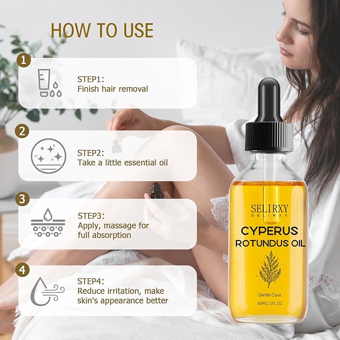 Pure Cyperus Rotundus Oil, Natural Extract Oil for Face, Plant-Based Body Oil for Delicate Skin, Lightweight Formula for Daily Use, After Shaving or Waxing (60ML)