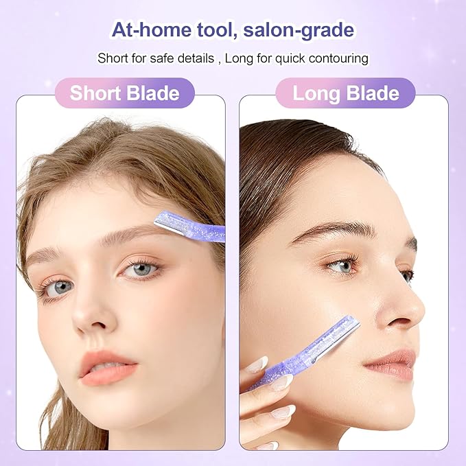 Women’s Dermaplane Razor for Face & Eyebrow - Anti-Cutting Japanese Blades for Eyebrow and Facial Hair Removal, Achieve Silky Skin and Perfect Brows (Purple, 6 Count)