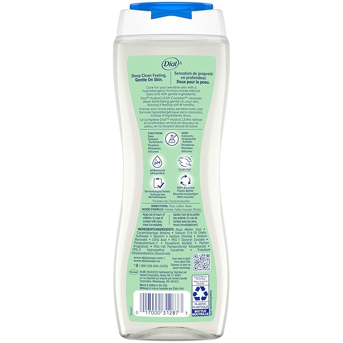 Dial Clean + Gentle Body Wash, Aloe Scent, 16 Fl Oz (Pack of 6)