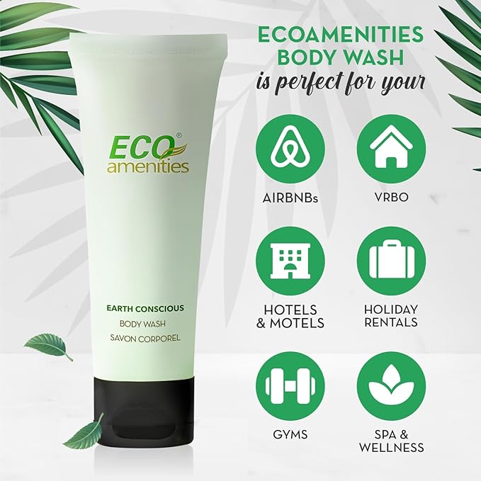 ECO amenities Hotel Body Wash - 0.75 fl oz, 72 Pack, Green Tea - TSA Approved Travel Shower Gel Leak-Proof - Cruelty-Free & Eco-Friendly Mini Toiletries - Bulk Unisex Body Wash