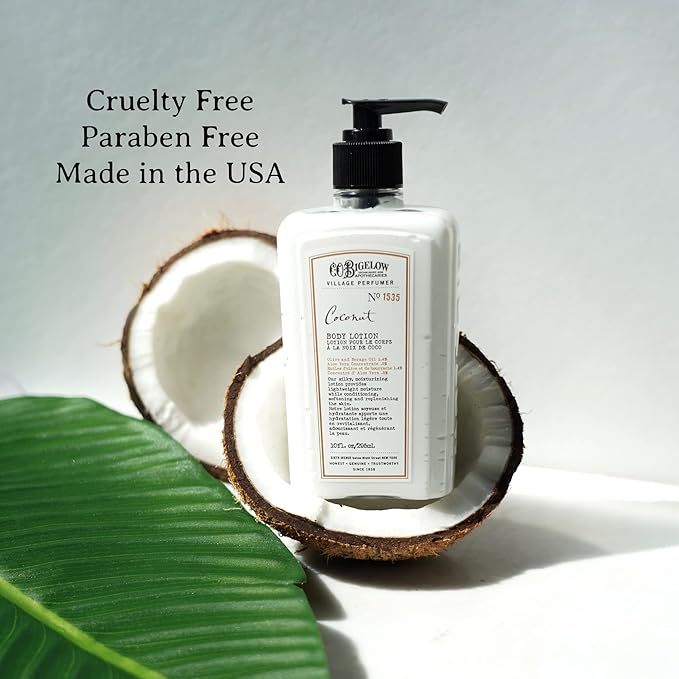 C.O. Bigelow Coconut Body Lotion, Village Perfumer Moisturizing Body Lotion with Aloe Vera, Borage Oil & Olive Oil, 10 Fl Oz