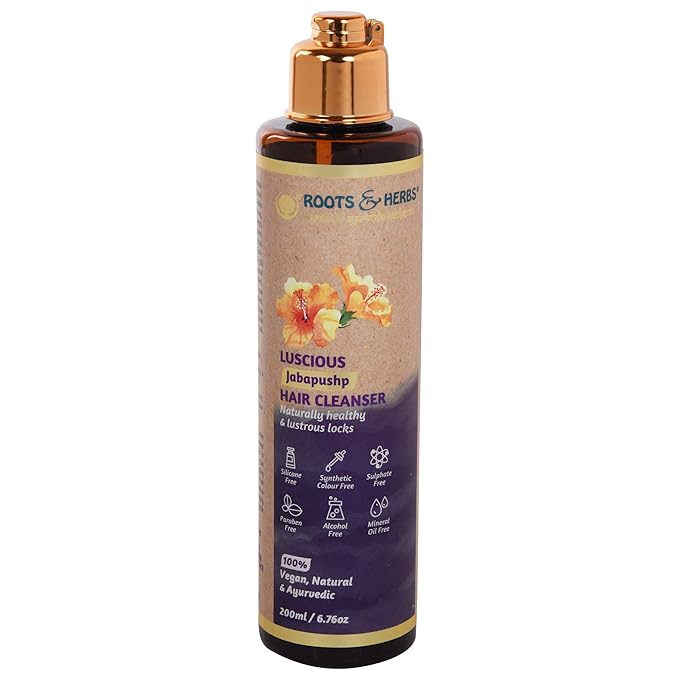 ROOTS AND HERBS Ayurvedic Shampoo Natural Treatment 100% Vegan No Paraben Jabapushp Lucious Hair Cleanser for Men and Women Unisex Natural Herbal Volumizing Hair Cleanser - 6.76oz