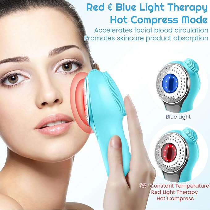 Landmore Silicone Face Scrubber, Waterproof Facial Cleansing Brush with Red Light Thermal Massage, Electric Face Scrubber with Nose Scrubber Exfoliator for Women/Men Deep Cleansing, Power Exfoliating