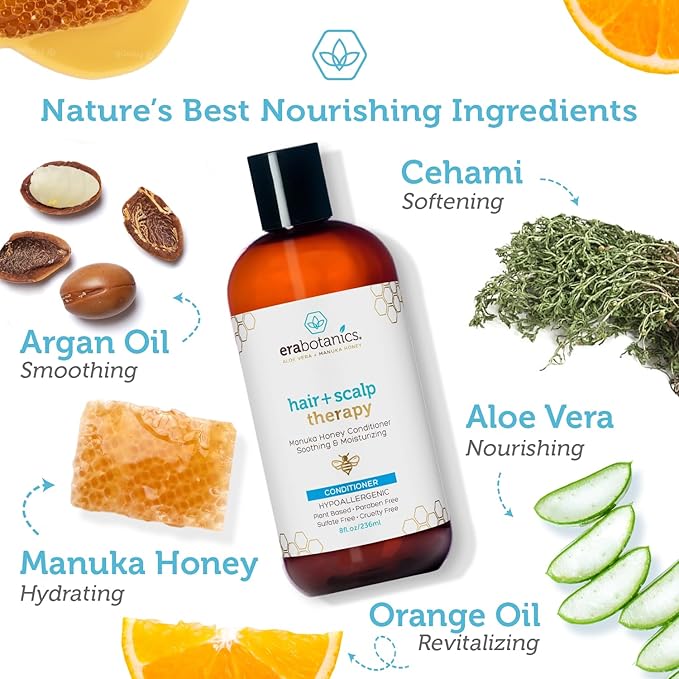 Era Organics Manuka Honey Dry Scalp Conditioner - Sulfate Free, Soothing and Moisturizing for Hair - Argan Oil for Women or Men