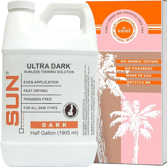 Sun Laboratories By Giesee Ultra Dark Spray Tan Solution 1/2 Gallon - Professional Sunless Tanning Spray for Airbrush Tan, Self Tanner Mist, Sun Tanning Lotion, Fake Tan