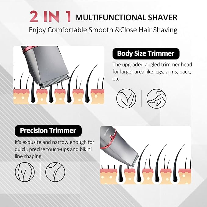 Electric Razors for Women, 3-in-1 Electric Lady Clipper Pubic Hair Trimmer-Painless Hair Removal Groomer Kit Rechargable Bikini Trimmer for Women with 3 Trimmer Heads, IPX7 Waterproof