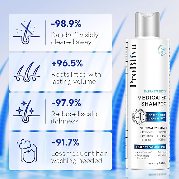 ProBliva Medicated Anti-Fungal & Dandruff Shampoo: Extra Strength Scalp Treatment for Dandruff, Folliculitis, Psoriasis, Seborrheic Dermatitis, Itchy & Dry Scalp
