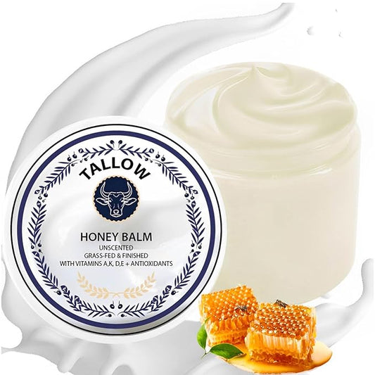 Grass Fed Honey & Tallow Balm -Beef Tallow Beeswax and Honey Moisturizer, Organic Beef Tallow Moisturizer for Face & Body Lotion Skin Care for Sensitive Skin