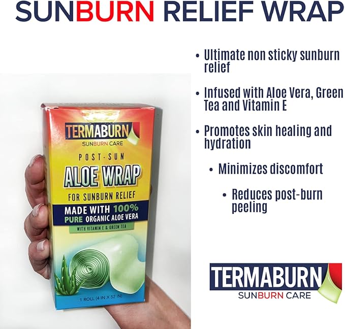 Aloe Wrap for Sunburn Relief – New Hydro-Gel After Sun Organic Aloe Skin Treatment for Long-Lasting Relief from Pain, Itching, and Peeling. Made in The USA with 100% certified organic Aloe