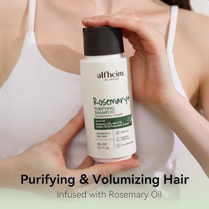 Alfheim Rosemary+ Purifying Shampoo | Infused with Rosemary Oil, Peppermint Oil & Calendula Extract | Gentle Cleansing for Oily Hair & Scalp Balance | Sulfate-Free, Paraben-Free | 10.7 fl oz