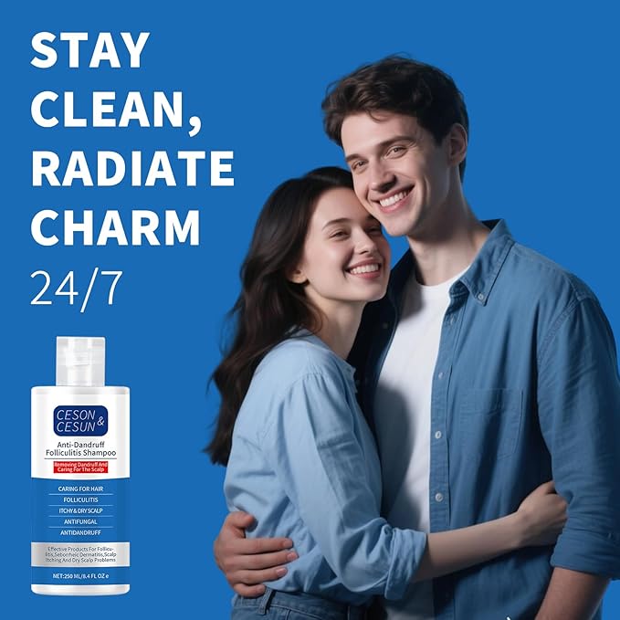 Ceson&Cesun Anti-Fungal/Anti Dandruff 2 in 1 Shampoo for Folliculitis, Scalp Psoriasis & Seborrheic Dermatitis, Itchy & Dry Scalp Relief, Nourishes, Hydrates, Fresh Scent, Safe For Color-Treated Hair