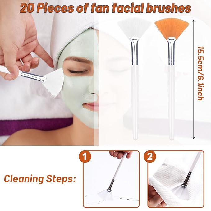 20 Pieces Fan Brushes Facial Applicator Brush Soft Makeup Mask Acid Applicator Brush Esthetician Cosmetic Brush for Mud Cream, Makeup Peel (White and Yellow)