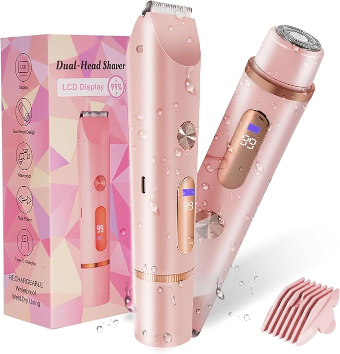 Bikini Trimmer for Women 2in1 High Power Epilators Hair Removal Waterproof Electric Razors Women's Electric Razor Pubic Hair Trimmer Shaver for Women for Ladies Pubic，Face， Underarms，Legs (Pink)