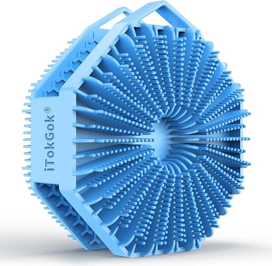 iTokGoK® Silver-Infused 2-in-1 Silicone Body Scrubber, Double-Sided Design Body Brush Body Scrubber Exfoliating Body Brushes for Sensitive Skin for Showering, Silicone Loofah - Sky Blue