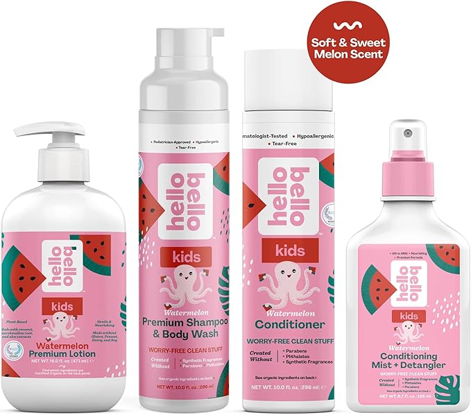 Hello Bello Kid’s Conditioner - Hypoallergenic, pH-Balanced & Dermatologist-Tested - Thoughtful Ingredients - Watermelon, 10 Fl Oz (2 Pack)