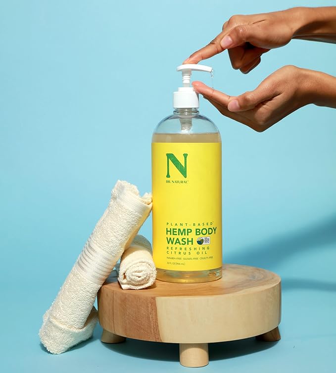 Dr. Natural Hemp Body Wash - Natural for Sensitive Skin - Moisturizing - Anti-Aging and Acne Reduction - Citrus Oil - 32 oz